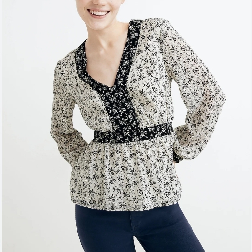 Madewell Peplum Clipdot Branch Floral Top